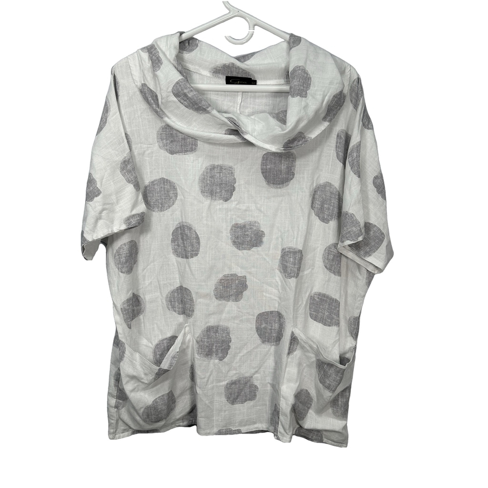 Linen Blend Polka Dot White Laganlook‎ T-shirt Small